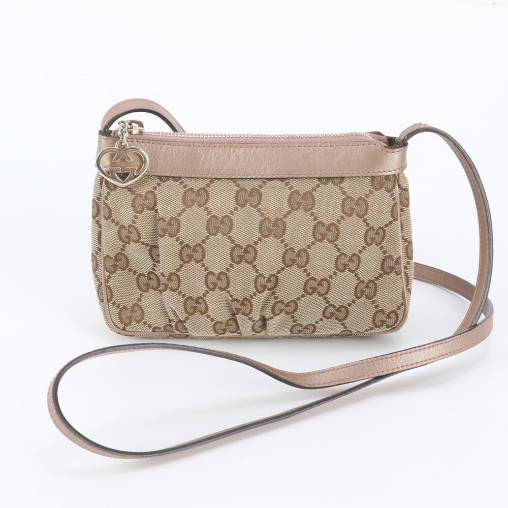 Gucci GG Canvas Lovely Heart 256899 Leather Shoulder Bag Crossbody for Women